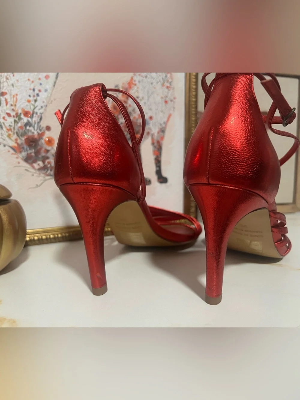 Free People Metallic Red Strappy High Heel Sandals